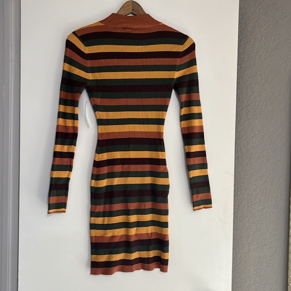 Derek Heart Bodycon Dress Ribbed Long Sleeve Stripes Medium - Picture 6 of 7
